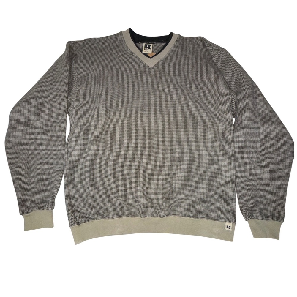 Russell Athletic Vintage Waffle Knit Sweatshirt Mens M Gray Made in USA Thermal